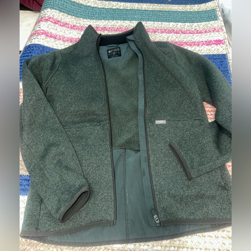 Figs Sweater Knit Forest Green Scrub Jacket